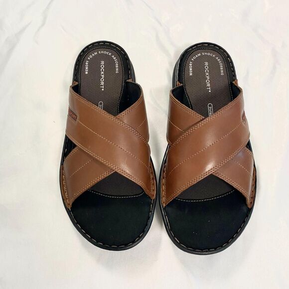 NEW Brown Leather Rockport Men\'s Darwyn Xband Sandals Size US Mens 9.5 WIDE main image 6